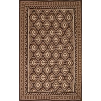 Geometric Kilim Oriental Area Rug Hand-woven Living Room Wool Carpet - 6'10" x 9'10"