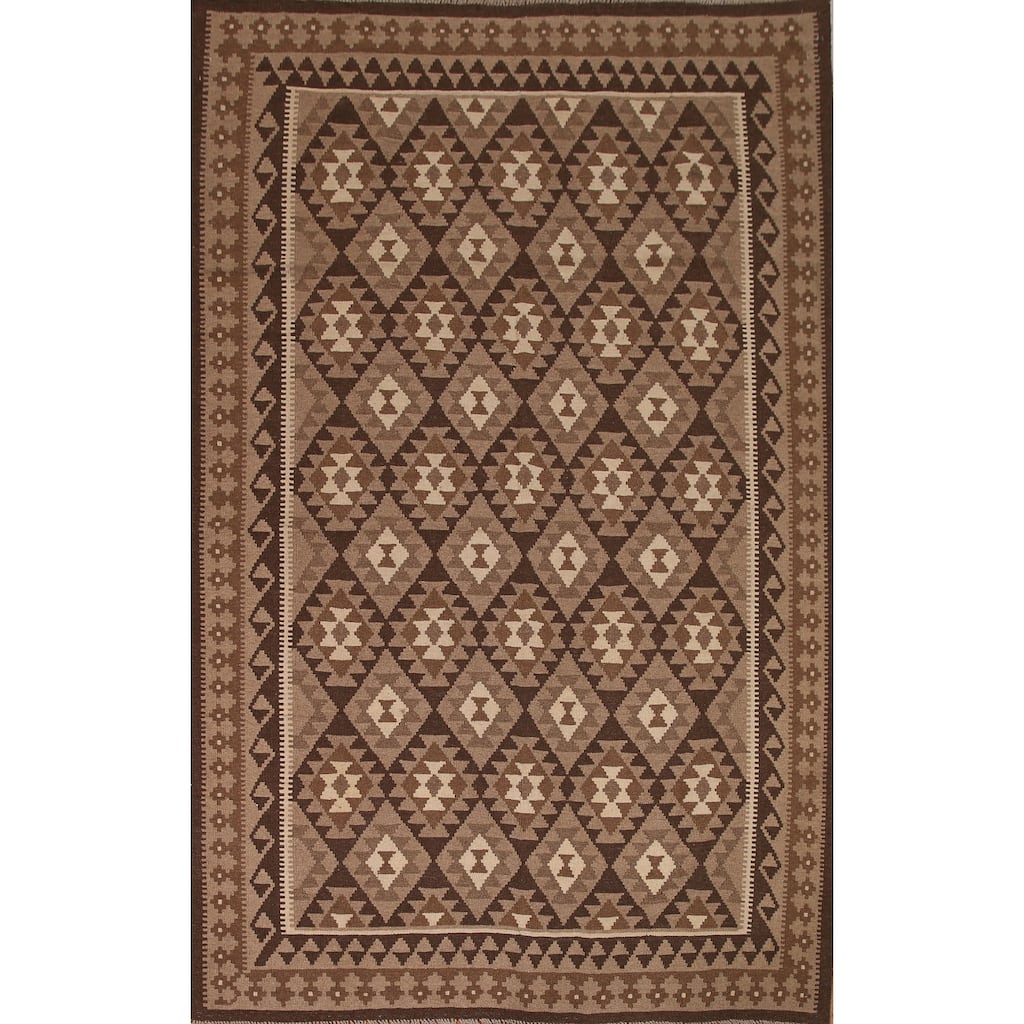 Geometric Kilim Oriental Area Rug Hand-woven Living Room Wool Carpet - 6'10" x 9'10"