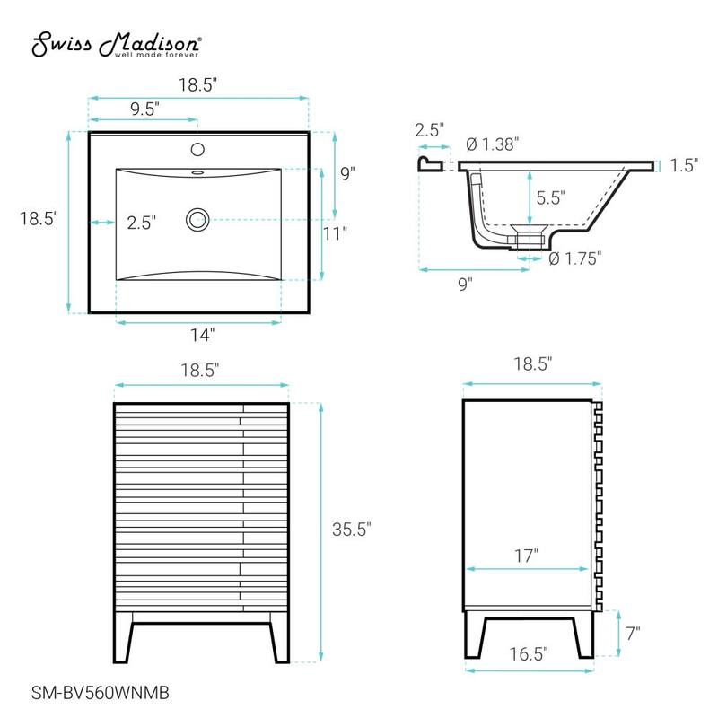 Swiss Madison SM-BV560 Cascade 19" Free Standing Single Basin Vanity