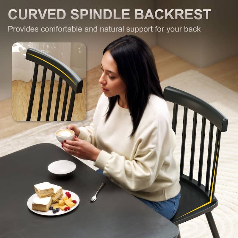 Set of 2 Wooden Dining Chairs with Curved Backrest and Spacious Seat for Kitchen or Dining Room - 17.3" W x 19.1" D x 34.6" H