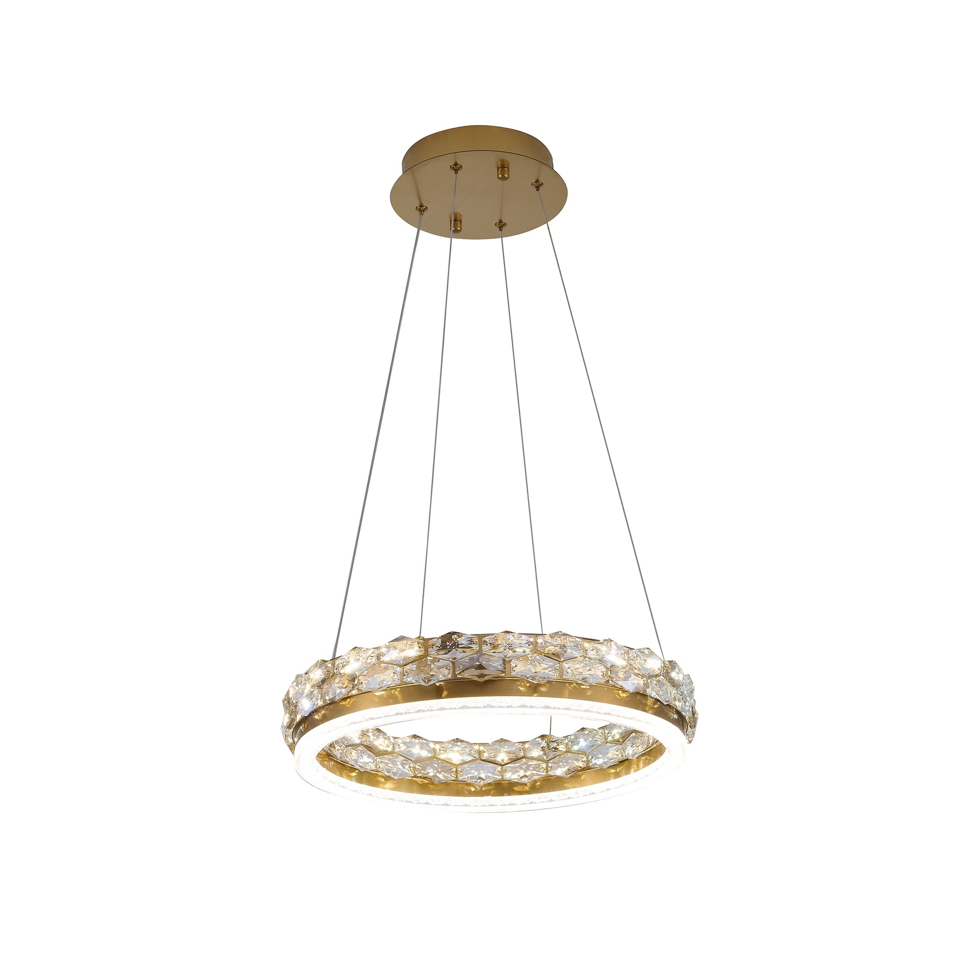 1-Light Brass LED Pendant With Crystal Accents