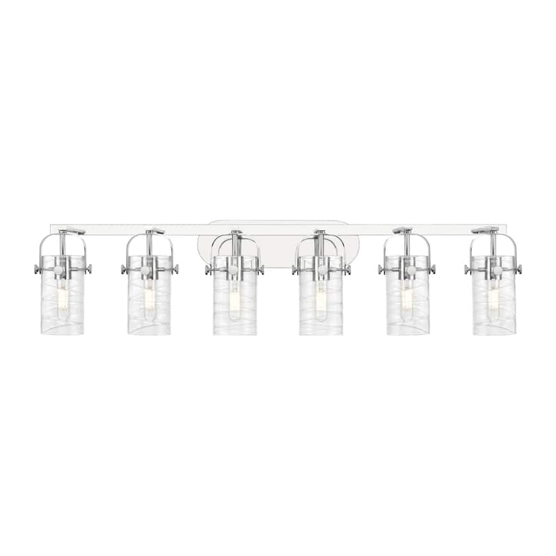 Innovations Lighting Pilaster II Cylinder - 6 Light 7" Wall-Mounted Bath Vanity Light - Deco Swirl/Polished Chrome