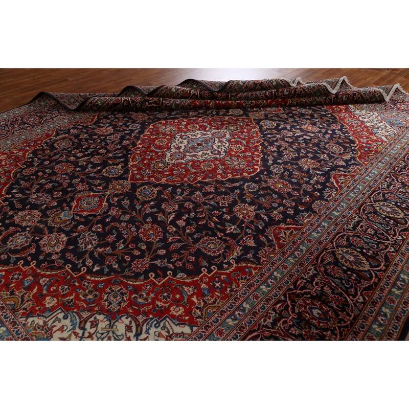 Vintage Traditional Kashan Persian Wool Area Rug Hand-knotted Carpet - 9'11" x 13'1"