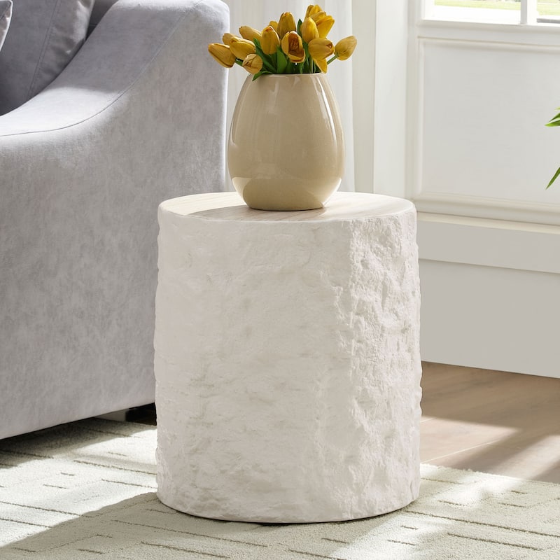 GDF Studio - Aries Modern Fiberglass Round Side Table with Imitation Stone Design