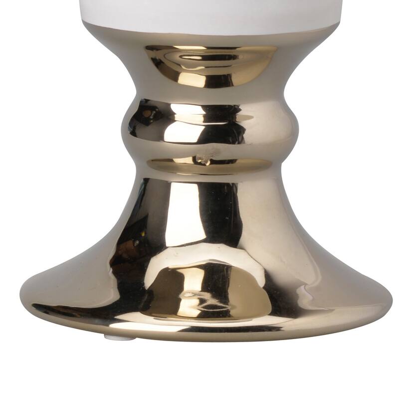 Ceramic Vase with Flared Top and Pedestal Base, Large, White and Gold