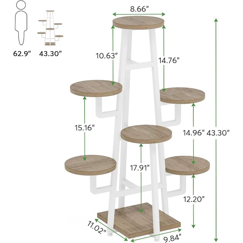 White-Brown Metal & Wood 7-Tier Plant Stand with Space-Saving Design - 11.02" x 9.84" x 43.30"