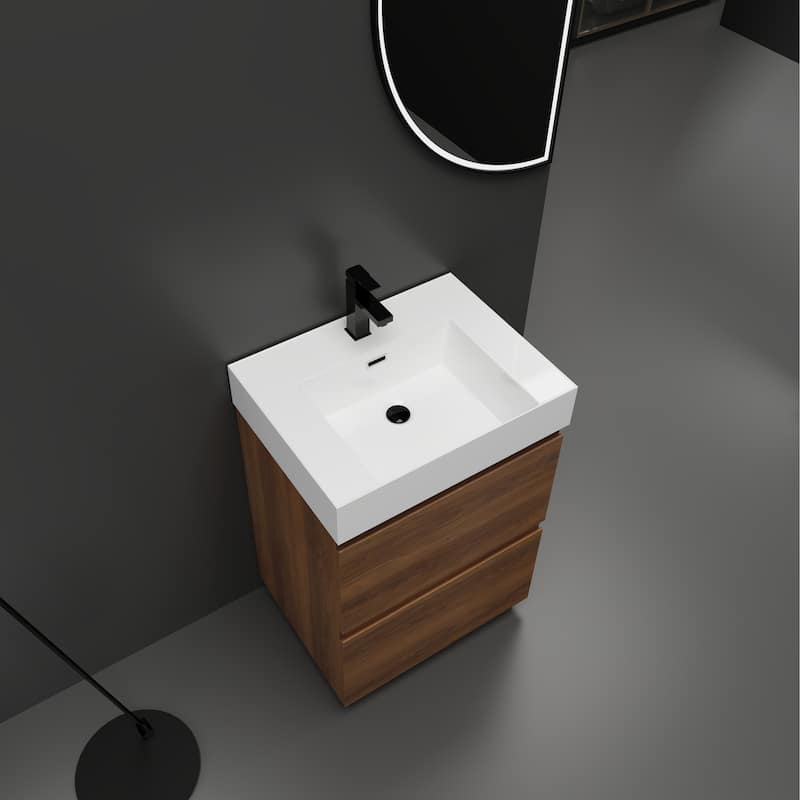 GDFStudio - Lecce Modern Freestanding Bathroom Vanity Set with Resin Sink, 2 Soft Close Drawers & Antirust Hardware