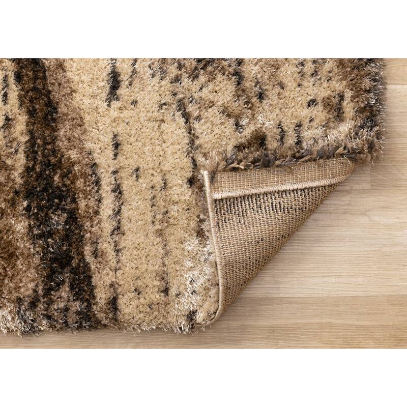 Brown Black Beige Distressed Soft Shag Rug