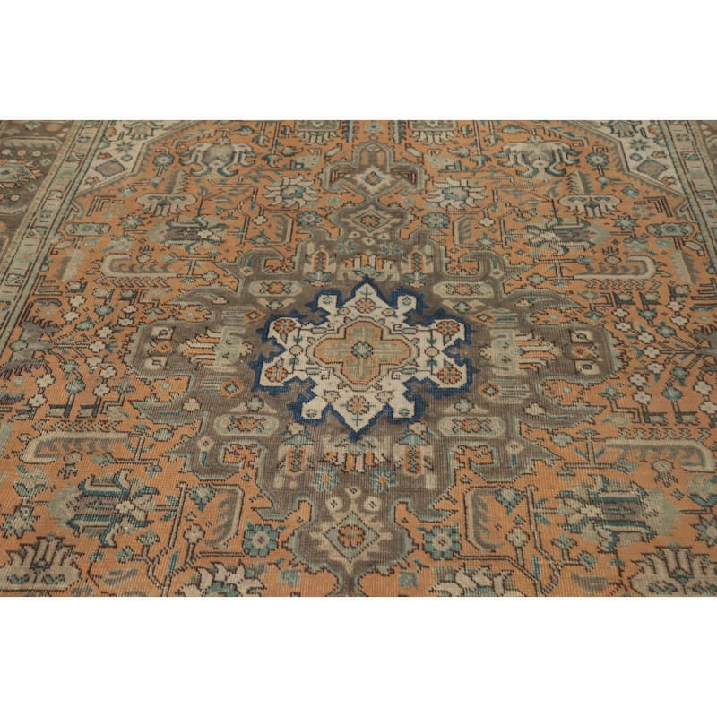 Hand Knotted Oriental 100% Wool Carpet Traditional Floral Oranges & Rust Tabriz Area Rug - 9' 5'' X 6' 5''