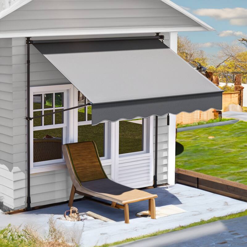 Mosis 13' x 4' Manual Retractable Awning, Non-Screw Freestanding Patio Sun Shade Shelter with Support Pole Stand