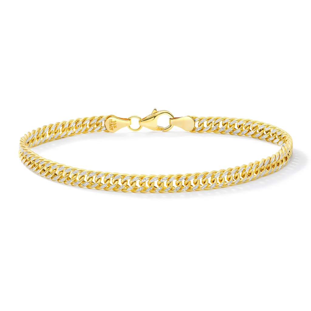 Clover 14K Yellow Gold Two-Tone Diamond-Cut Curb Link Bracelet - 7.5"