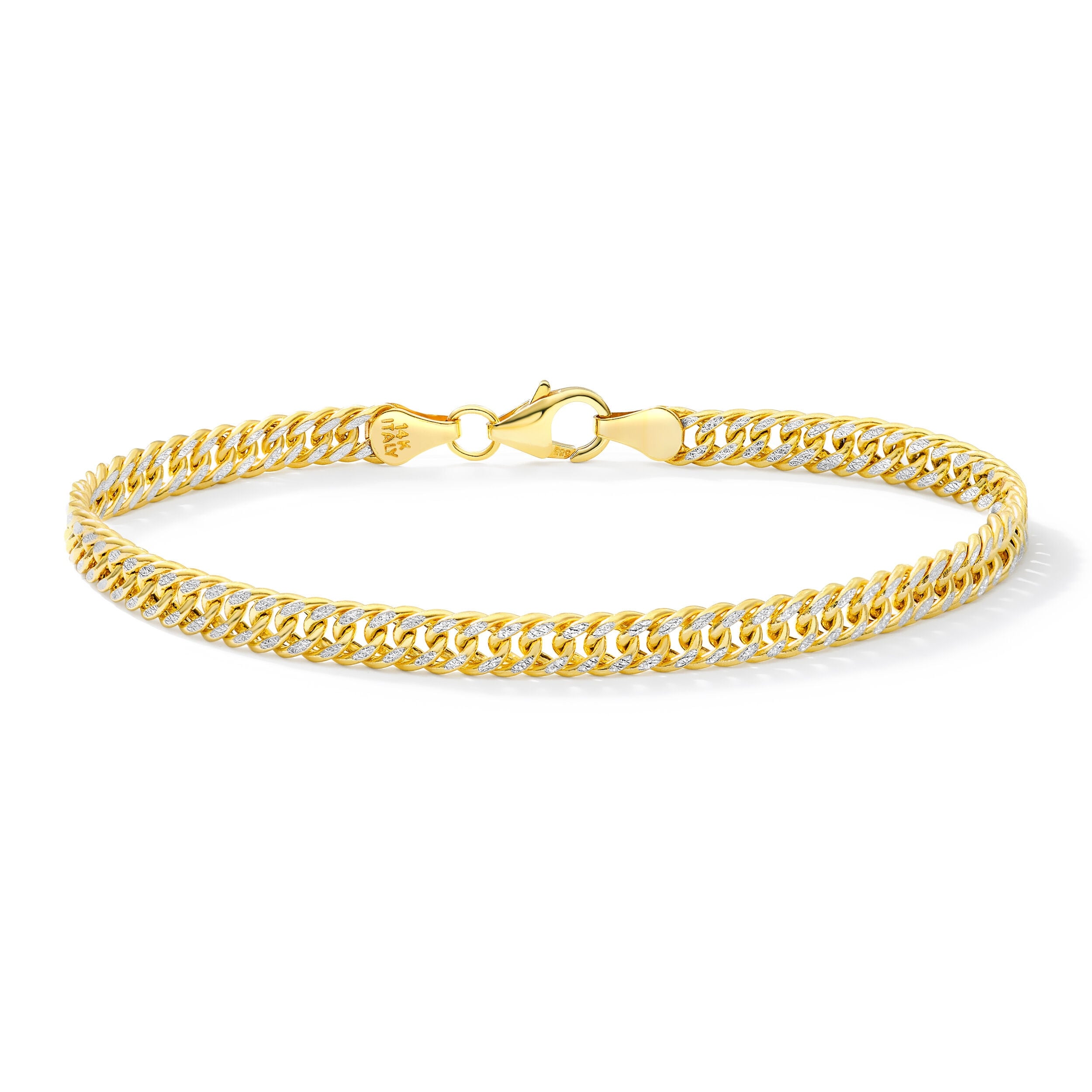 Clover 14K Yellow Gold Two-Tone Diamond-Cut Curb Link Bracelet - 7.5"