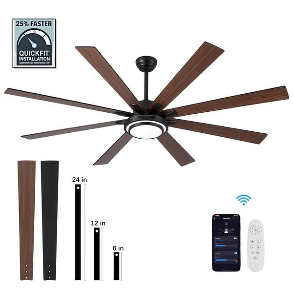 dimension image slide 13 of 19, Sofucor 52/66/72/76/84Inch Large Ceiling Fan with Dimmable LED Light ,Remote&APP Control,8 Blades for Large Living Room,Porch