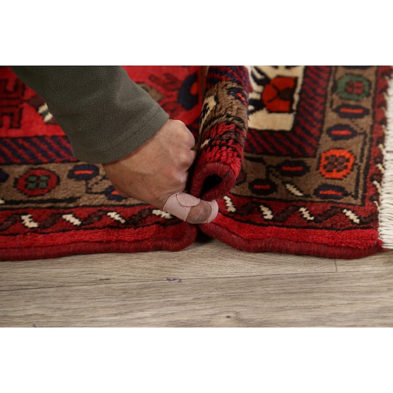Geometric Persian Hamedan Area Rug Wool Hand-knotted Kitchen Carpet - 3'2" x 4'7"