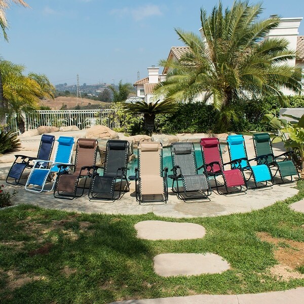 Belleze (2)-Pack Zero Gravity Patio Lounge Chairs Recliner with Cup Holder Utility Tray