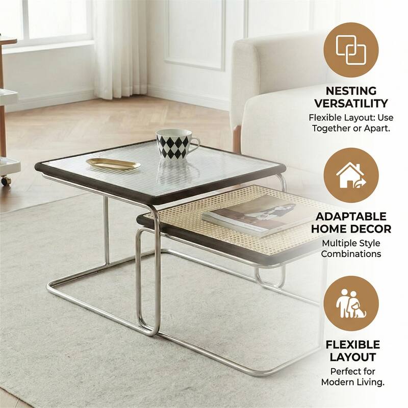 Modern Mobile Coffee Table with Solid Wood Frame for Indoor/Outdoor Use.