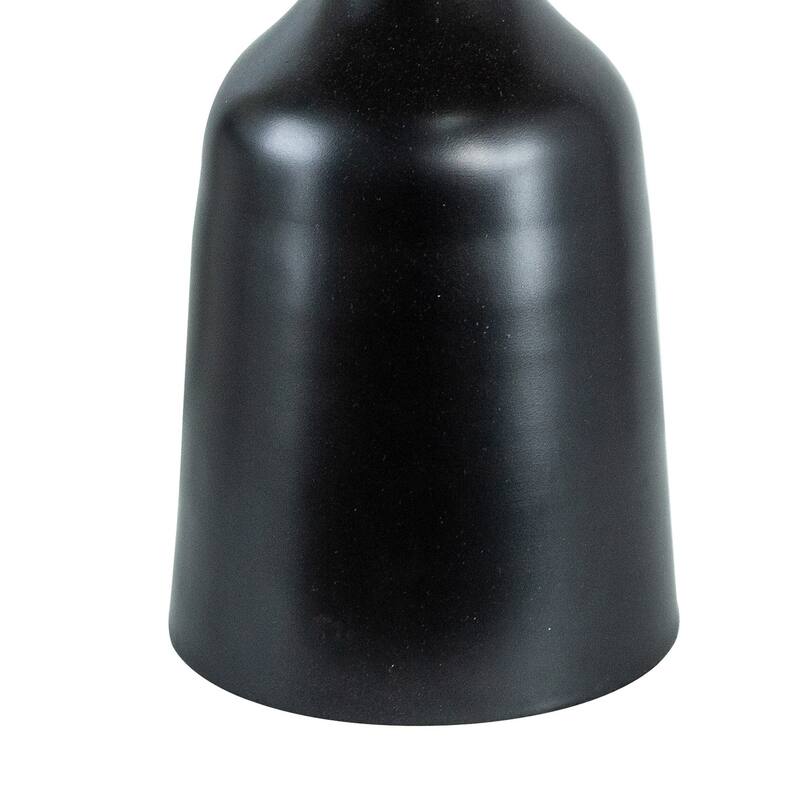 20, 17 Inch Side Table, Acacia Wood, Flared Pedestal Base, Aluminum, Black