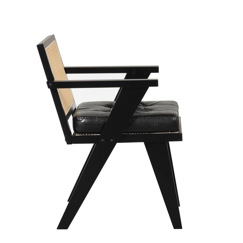 Mid-Century Modern Chair Accent Chair with Handcrafted Rattan Backrest and Padded Seat - 25.30" L x 22.80" W x 31.60" H