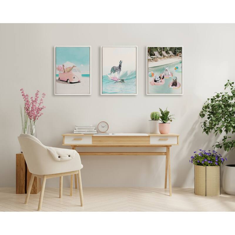 Kate and Laurel Sylvie Beaded Pink Van Frame Canvas by July Art Prints