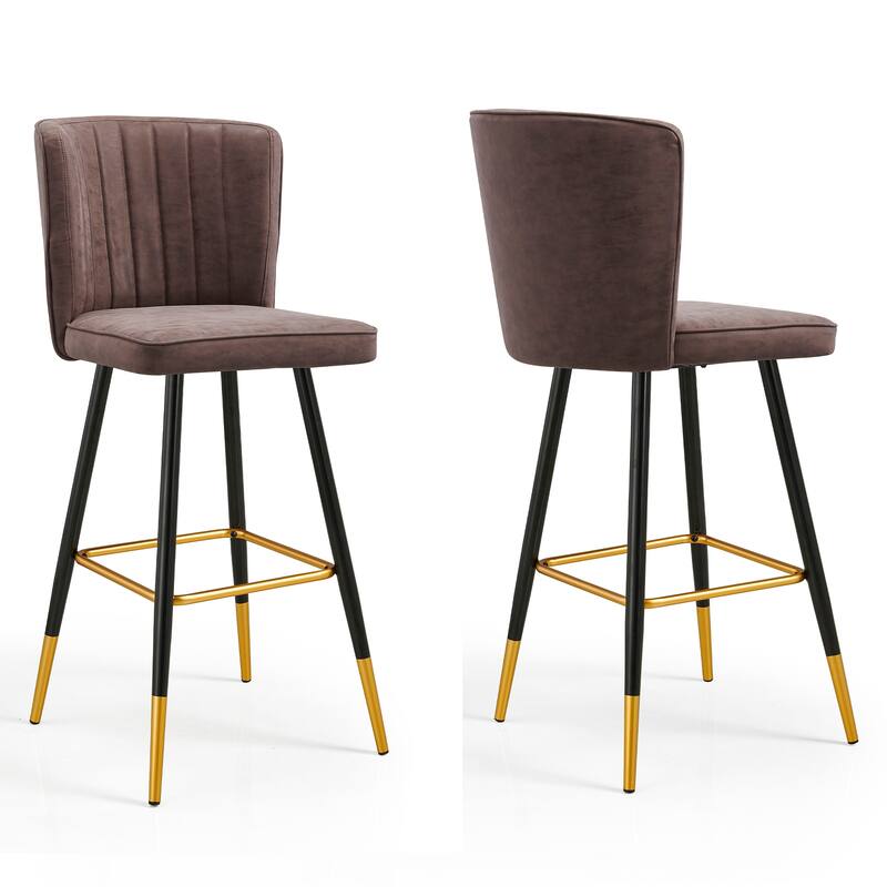 Set of 2 Faux Suede Bar Stools Counter Chair with Four Legs for Dining Bar