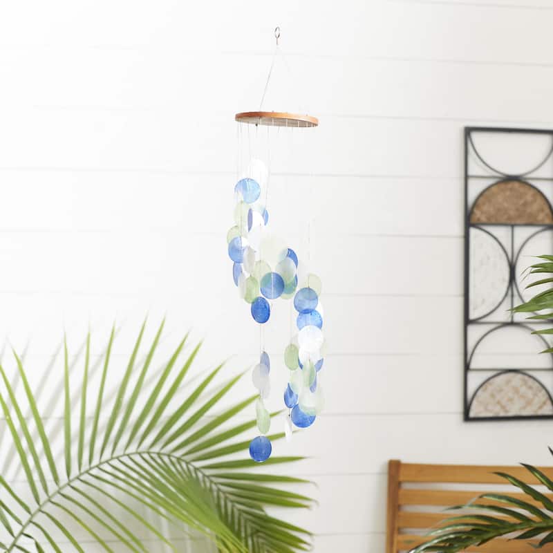 Capiz Shell Spiral Waterfall Windchime - Blue - Roche River Decor