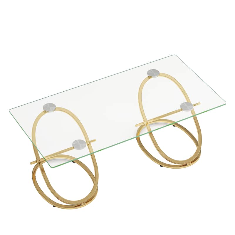 31.50" Modern Rectangle Glass Coffee Table with Ring-Shaped Frames
