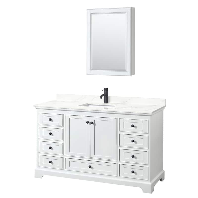 Wyndham Collection WCS202060S-QTZ-UNSMED Deborah 60" Free Standing - White / Giotto Quartz Top / Matte Black Hardware