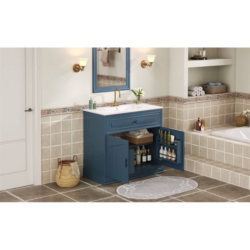 36"W Luxurious Bathroom Vanity with Ceramic Sink, Solid Wood Frame Bathroom Storage Cabinet with 2 Soft-Closing Doors