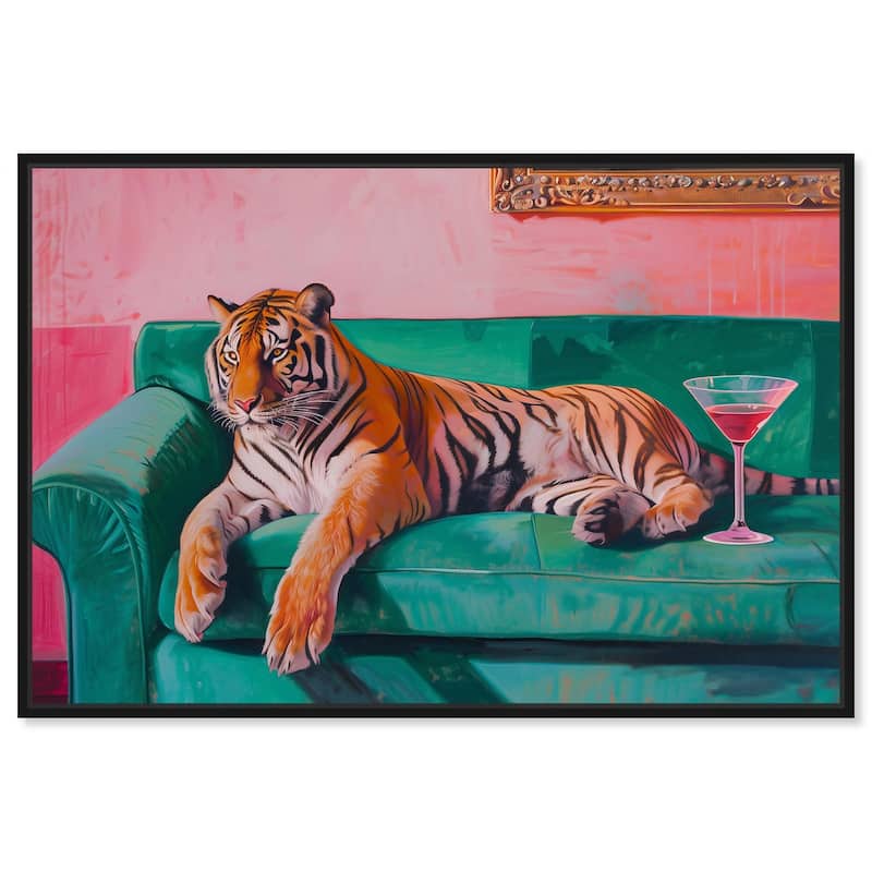 Lounging Tiger Canvas by Art Remedy - 54" x 36" - Black