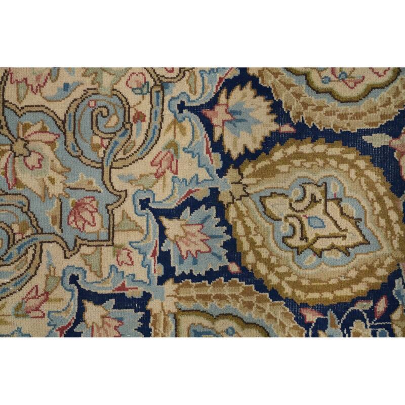 Hand Knotted Oriental 100% Wool Carpet Traditional Floral Navy Blue & Blues Kerman Area Rug - 13' 4'' X 10' 0''