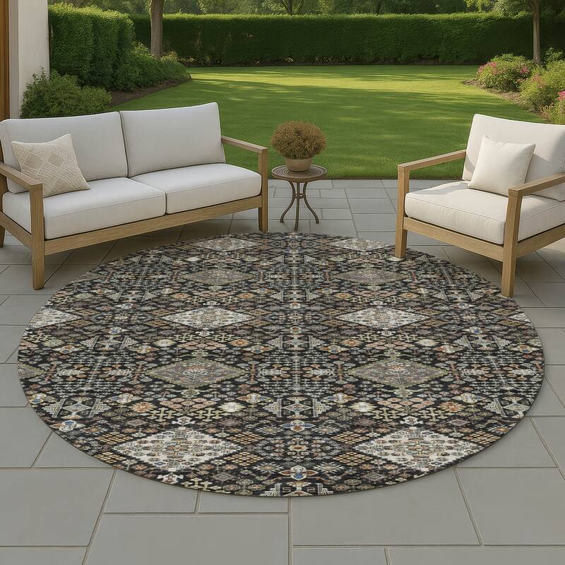Machine Washable Indoor/ Outdoor Global Bidunga Chantille Rug - Black - 8' x 8'