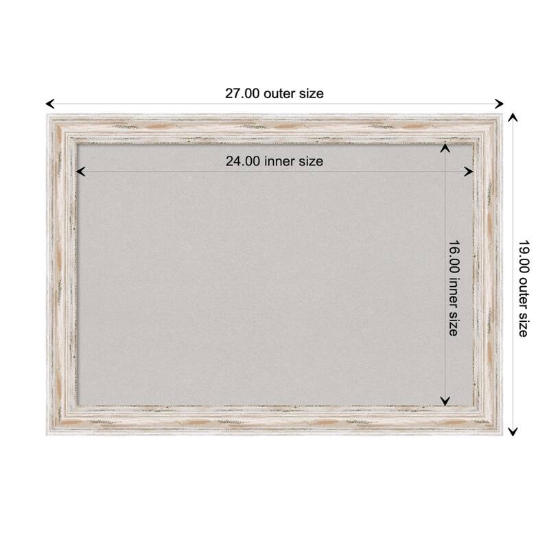 Alexandria White Wash Narrow Wood Framed Grey Corkboard Bulletin Board, Organization Board, Pin Board - Board Size 24x16
