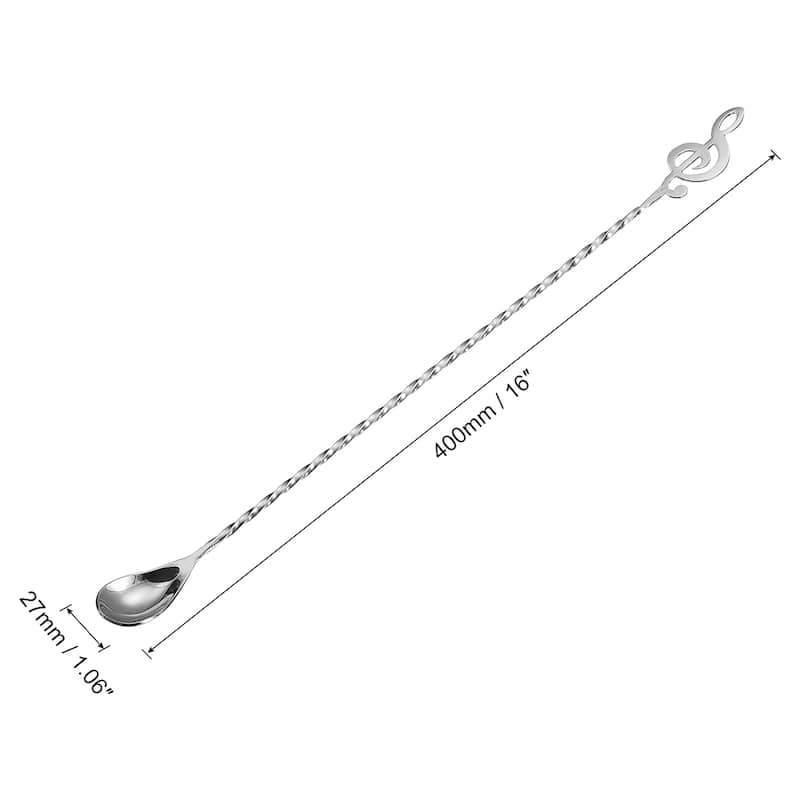 12-Inch Bar Spoon Cocktail Mixing Spoon with Note Spiral Pattern - Silver - 400mm