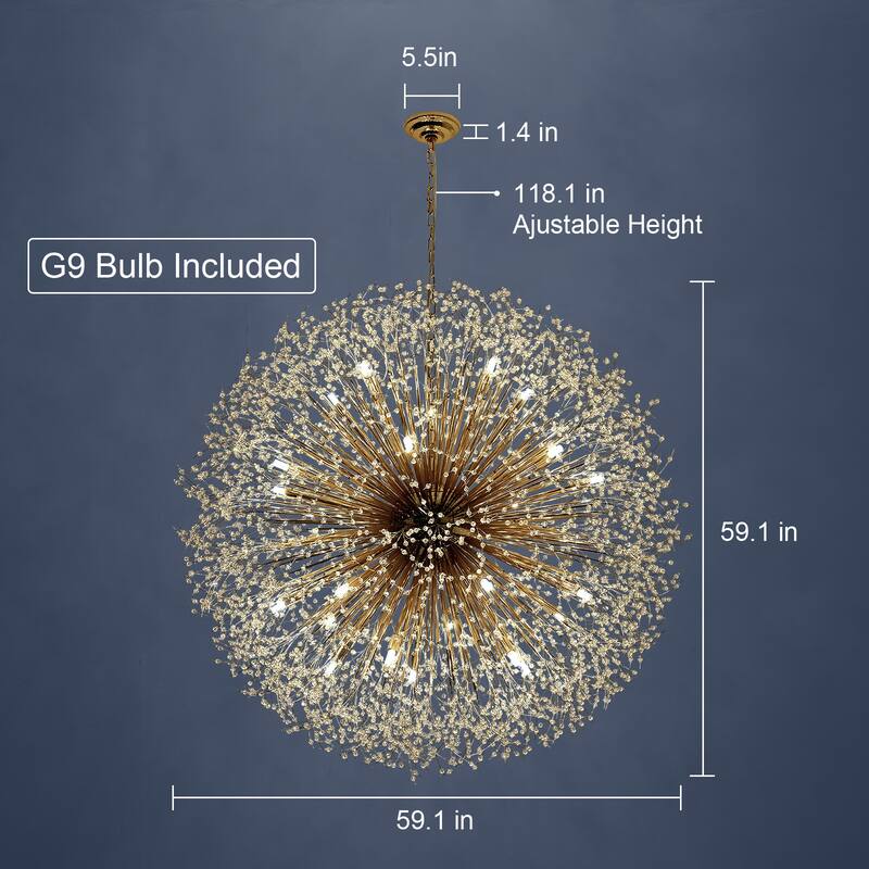 Contemporary 16/20/24/30-Light Glam Oversized Firework Crystal Sputnik Chandelier Dandelion Pendant Light, Includes Bulbs