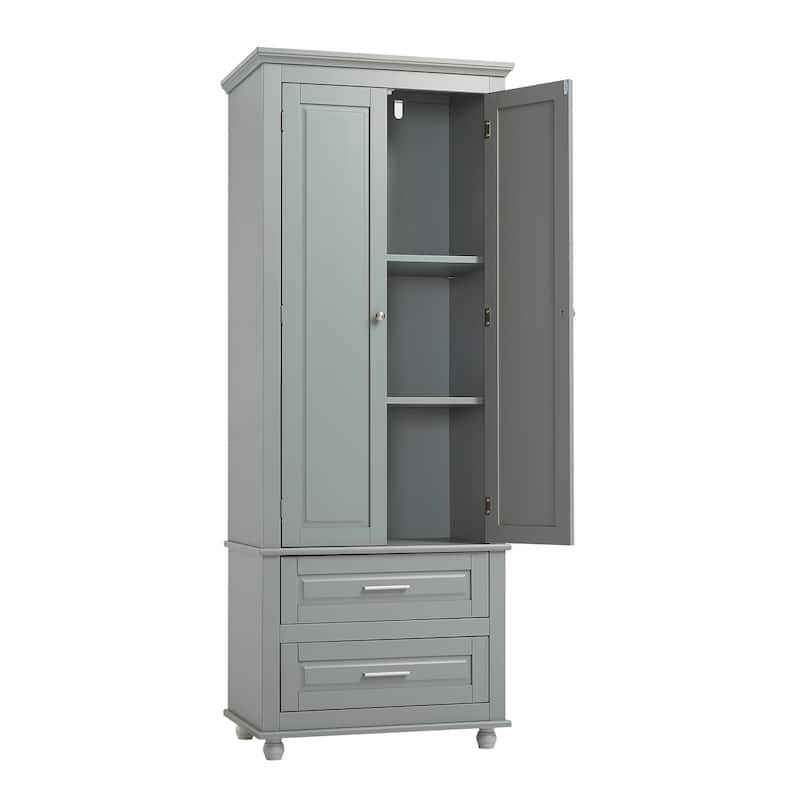 Roomfitters Tall Storage Cabinet with 2 Drawers for Bathroom or Office Freestanding Painted MDF Frame