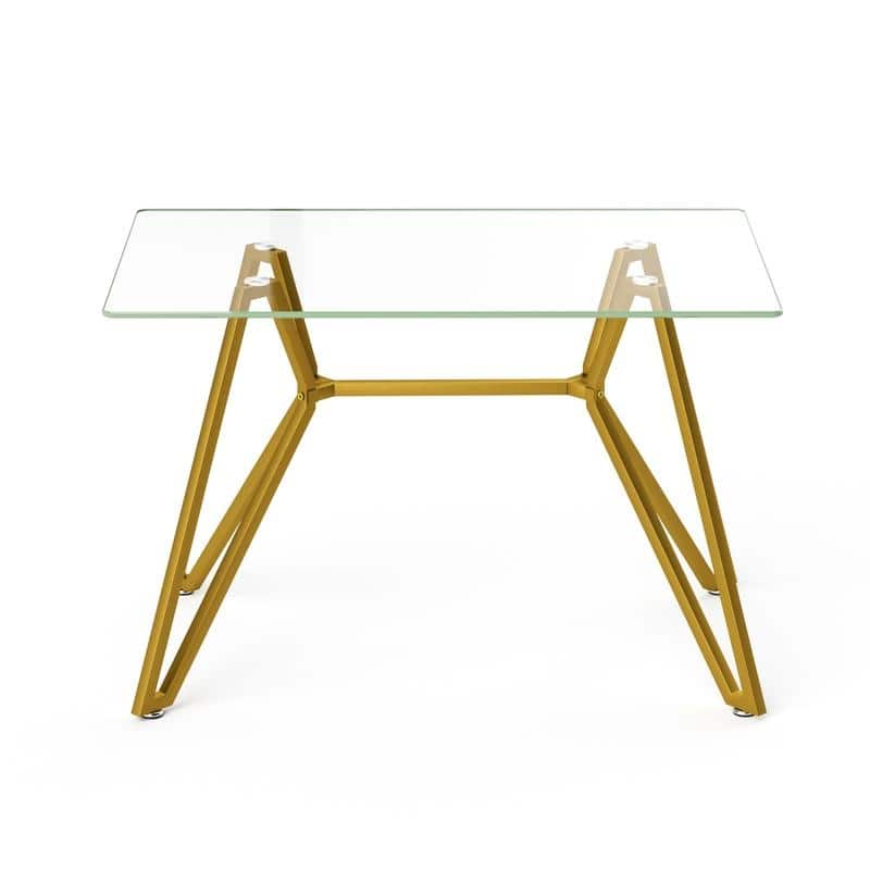 Gold Modern Tempered Glass Dining Table with Metal Legs for Kitchen, Living Room