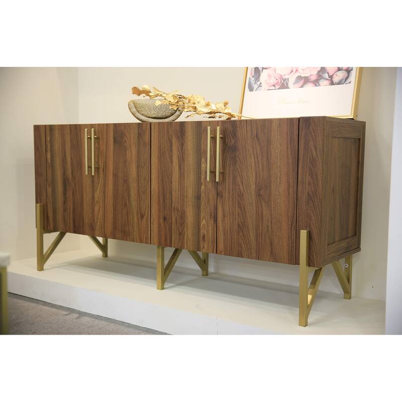 Furnigance Mid Century TV Stand Media Console with Walnut Finishing - W59"xL17.71"xH27.55"