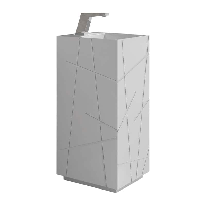Springhill Collection Pedestal, Elegant Square Shaped Pedestal Sink, Centerset Faucet Hole, Solid Surface - White High Gloss