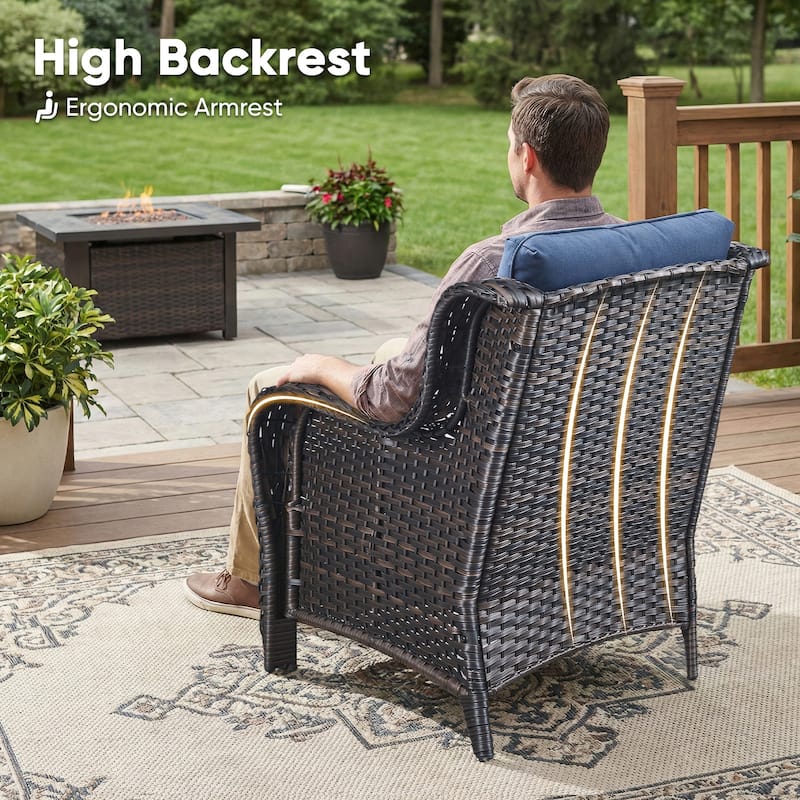 Outdoor Wicker High Back Club Chair Brown-Blue - Brown