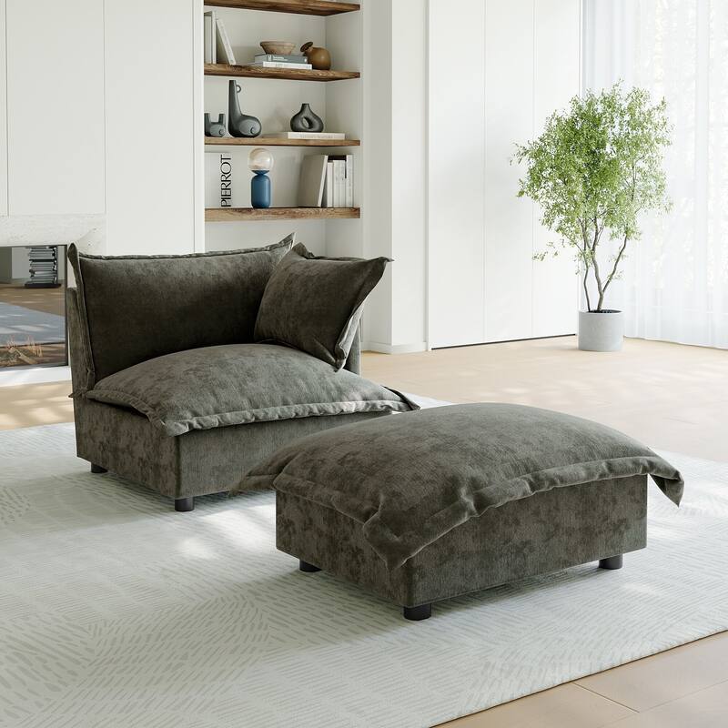 Casual 40"W Oversized Soft Comfy Cloud Chenille Chaise Lounge with Ottoman