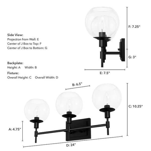 dimension image slide 0 of 7, Hunter Xidane Vanity Wall Light - Bathroom, Mid Century Modern, Glam - Clear glass