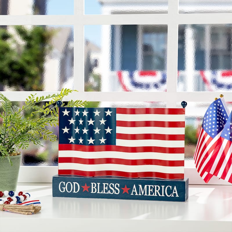 Glitzhome Patriotic Americana Flag USA Table Decor