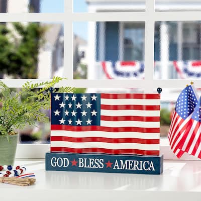 Glitzhome Patriotic Americana Flag USA Table Decor