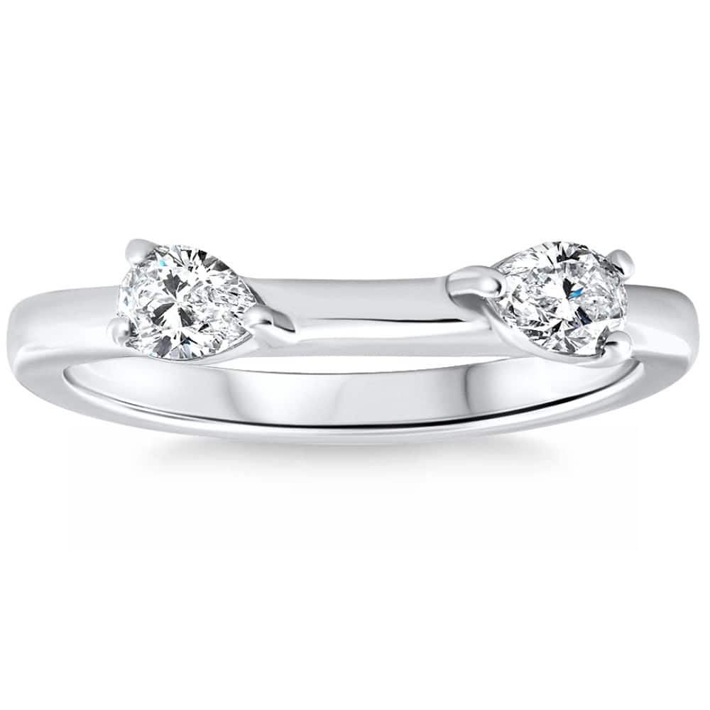 1/2Ct Pear Shape Diamond Contour Wedding Guard Ring Gold Lab Grown