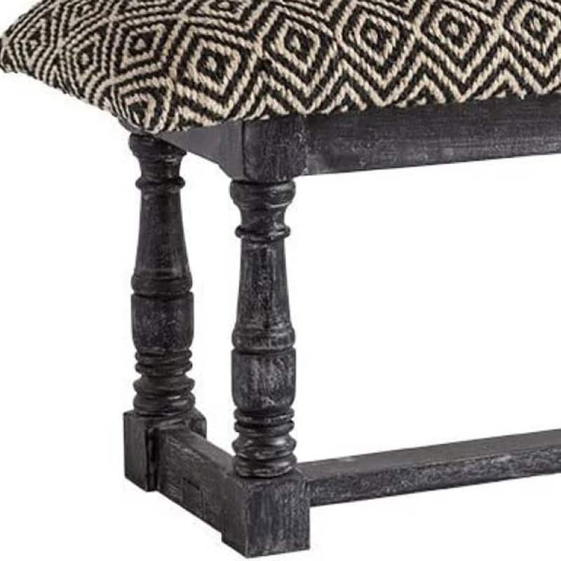 HomeRoots 56" Black and White and Gray Upholstered Cotton Blend Trellis Bench - 56