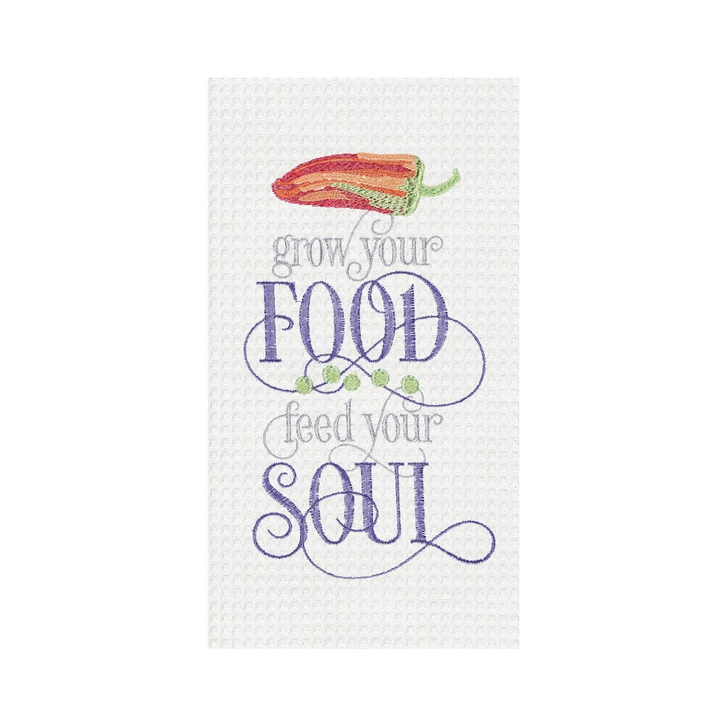 Grow Your Food Embroidered Waffle Weave Kitchen Towel