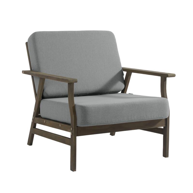 3 Piece Wood Patio Armchair Outdoor Bistro Set with Side Table