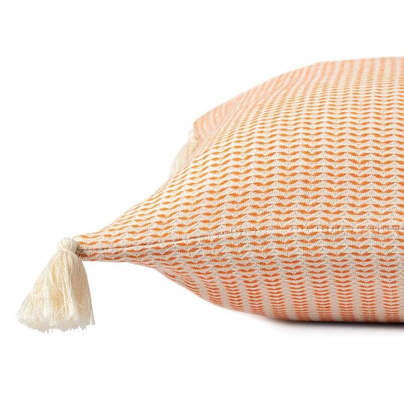 Striped Loomed Cotton Throw Pillow Cover with Tassels - 18" - Orange and Cream