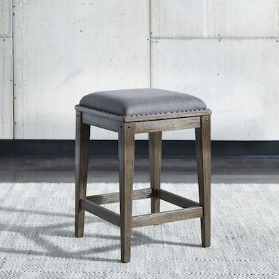 Sonoma Road Weathered Beaten Bark Antique Pewter Metal Upholstered Console Stool - 17"x17"x26"