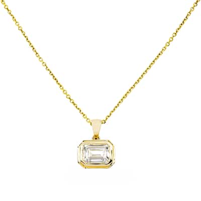 House Of Leon 14K Yellow Gold Bezel Set Solitaire Emerald Cut Diamond Necklace 2.09ct